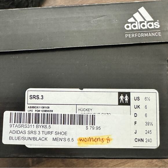 Adidas SRS.3 Blue Yellow Unisex Field Hockey Shoe M6.5 W8 NWT - Picture 8 of 9